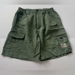 BIMINI BAY OUTFITTERS NYLON OLIVE GREEN CARGO SHORTS MENS SIZE 34